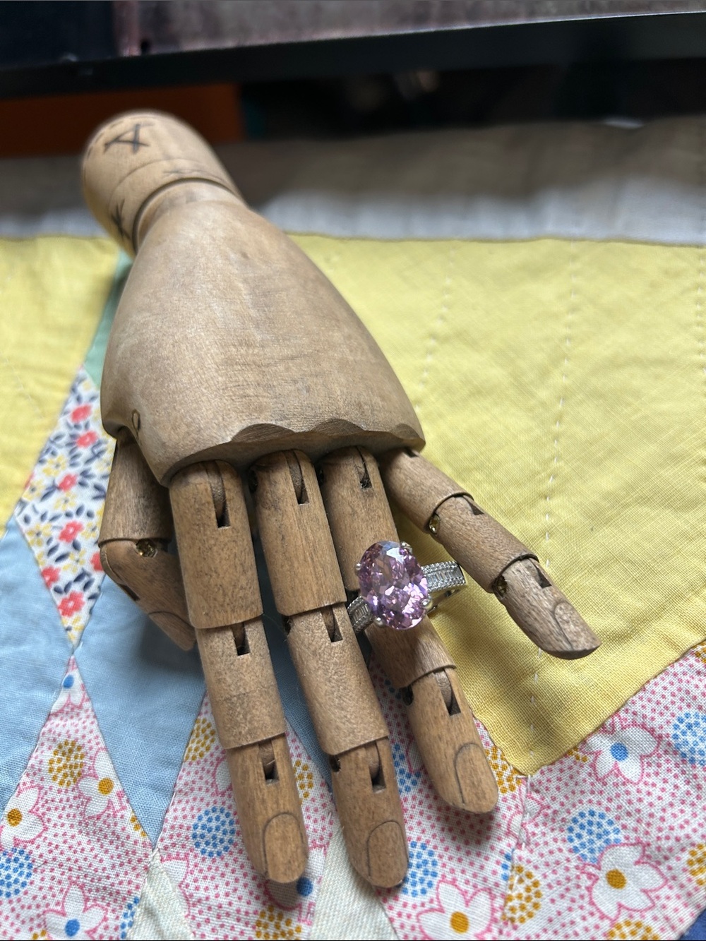 Adjustable Statement Ring with a Pink Stone in an Ornate Silver Setting
